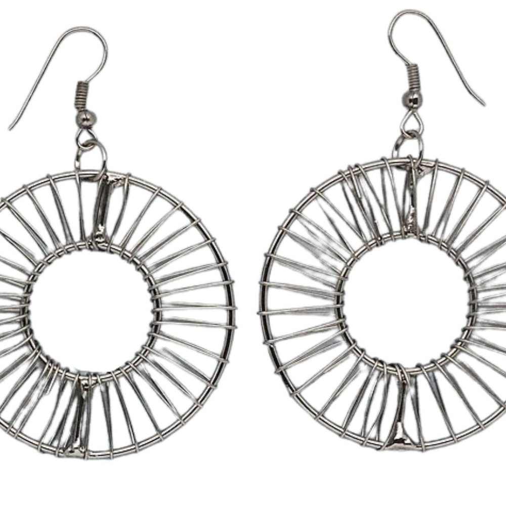 Wire Wrapped Round 41mm Earrings in Gunmetal Plated Steel
